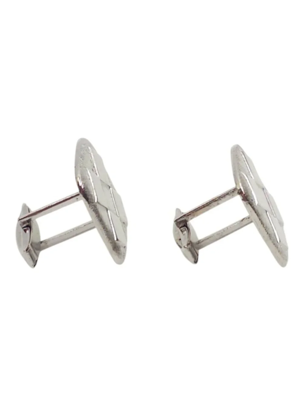 Stag Checkerboard Cufflinks Vintage Mid Century Silver Tone Retro Mens Geometric